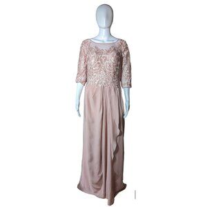 JJs House Beaded Lace Chiffon Womens 12 Formal Dress Gown Dusty Rose Pink Prom